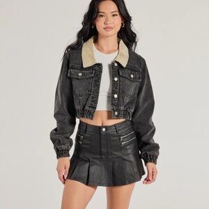 Windsor Black Denim Jacket with Cream Collar